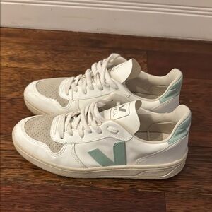 Veja V12 White and Light Blue Sneakers